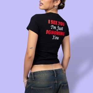 1990s Fireball Red Dragon Demon “i see you im just ignoring you” Black Baby Tee